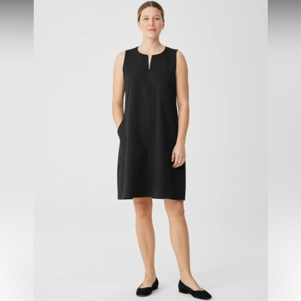 Eileen Fischer Organic Cotton Blend Ponte Zip-Up Dress in Black minimalist 1X